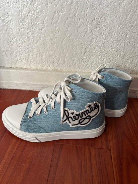 Hermes Shoes - Hermes Denim Blue and White High-Top Sneakers